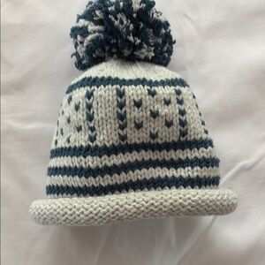 New Cozy Hand Knit Infant’s Hat - Beige & Blue